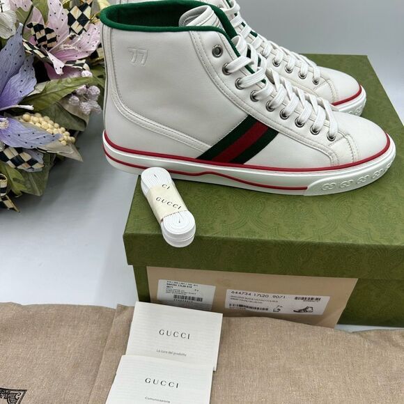 Men’s Gucci high top 1977 tennis sneakers size 7.5 fits 8.5 US made in Italy - Picture 5 of 10